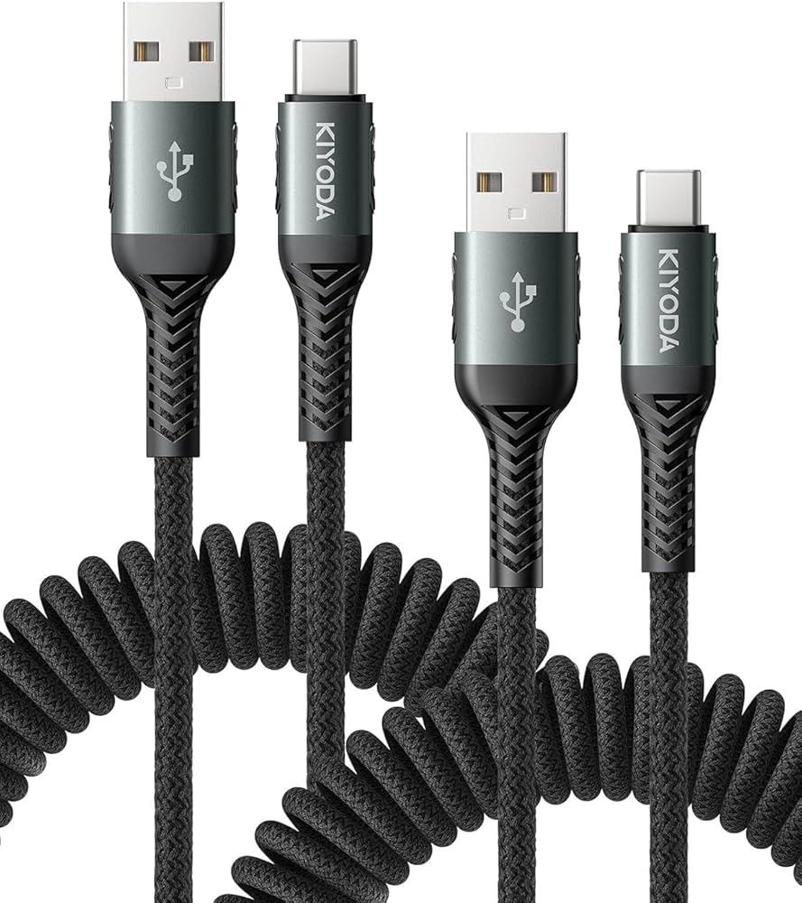 USB C Cable 3FT, 2Pack Coiled Braided USB A to Type C Charger Cable for Car 66W Fast Charging Cord Compatible with iPhone 17 16 15, iPad, Samsung Galaxy, Google Pixel, Moto, TCL, LG Phones and More