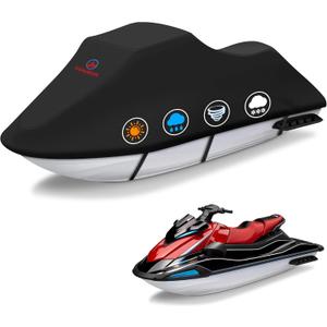 Comnova Jet Ski Cover 115-120 Inch - 600D Waterproof Trailerable Jetski Covers - Heavy Duty PWC Cover Fits Seadoo, Yamaha 2-3 Seater Personal Watercraft, All-Season Protection