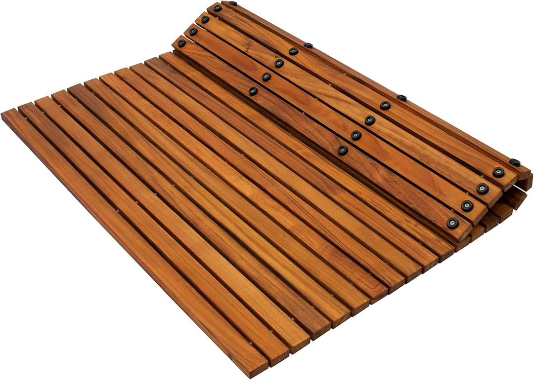 Nordic Teak 100% Solid Teak Wood String Mat - Indoor and Outdoor Use - Non-Slip Wooden Platform for Sauna, Pool, Hot Tub Flooring Decor and Protector, 30" x 30"