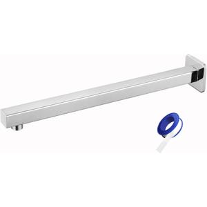 Shower Arm with Flange, 16 Inches Wall Mount Square Straight Extension Arm, Replacement of Fixed Rain Shower Head Pipe, Chrome