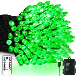 Tcamp 33ft 100LED Green Christmas Lights Battery Operated with Remote Memory Timer, 8 Modes Battery String Lights for Christmas Tree Wreath Bedroom Outdoor Indoor Decor