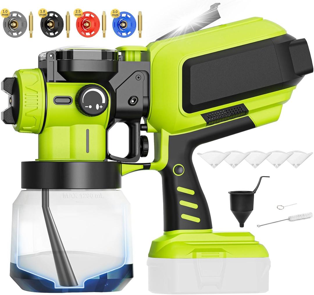 Automatic Paint Sprayer Compatible for Ryobi 18V Battery(NO Battery), Cordless Electric HVLP Paint Sprayers with Auto-Spraying, Brushless Motor, LED Light, for Fence Furniture Walls (Bare Tool)