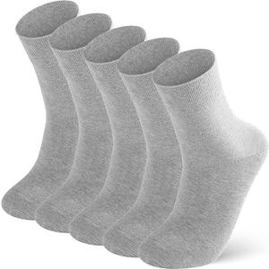 FGZ Mens Crew Socks Breathable Cotton Soft Casual Thin Socks for Work,Sport & Everyday Wear,5 Pairs, (Light Grey,10-13)