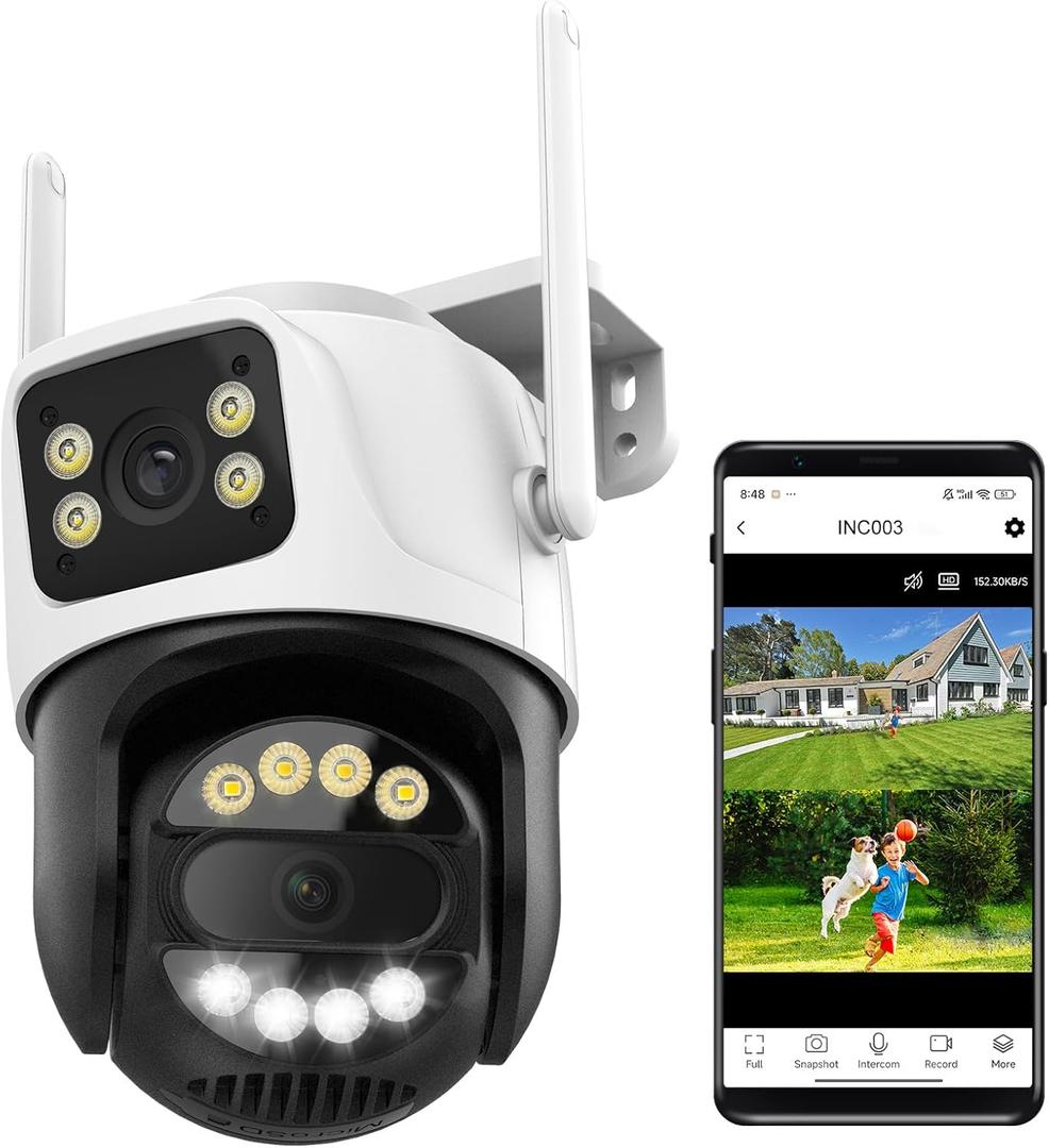 6MP Dual Lens Wireless Outdoor Security Camera Outdoor, WiFi Home Survaillance Camera, PTZ, 355Pan, 90 Tilt, Human Detection & Auto Tracking, 2-Way Audio, IP66, 24/7 Recording, Night Vision