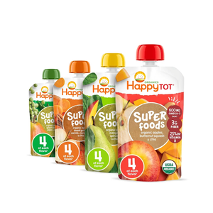 Happy Tot Organics Stage 4 Baby Food Pouches, Gluten Free, Vegan Snack, SuperFoods Fruit & Veggie Puree & Chia Variety Pack, 4.22 Ounce (Pack of 16), Best By : 04AUG25