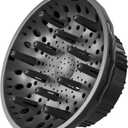 Universal Hair Diffuser for Blow Dryer - Fits All 1.4-2.4 inch Dryers, Professional Ionic Diffuser Attachment for Curly/Wavy Hair, Reduces Frizz & Enhance Curls, Lightweight, Travel-Friendly (Black)