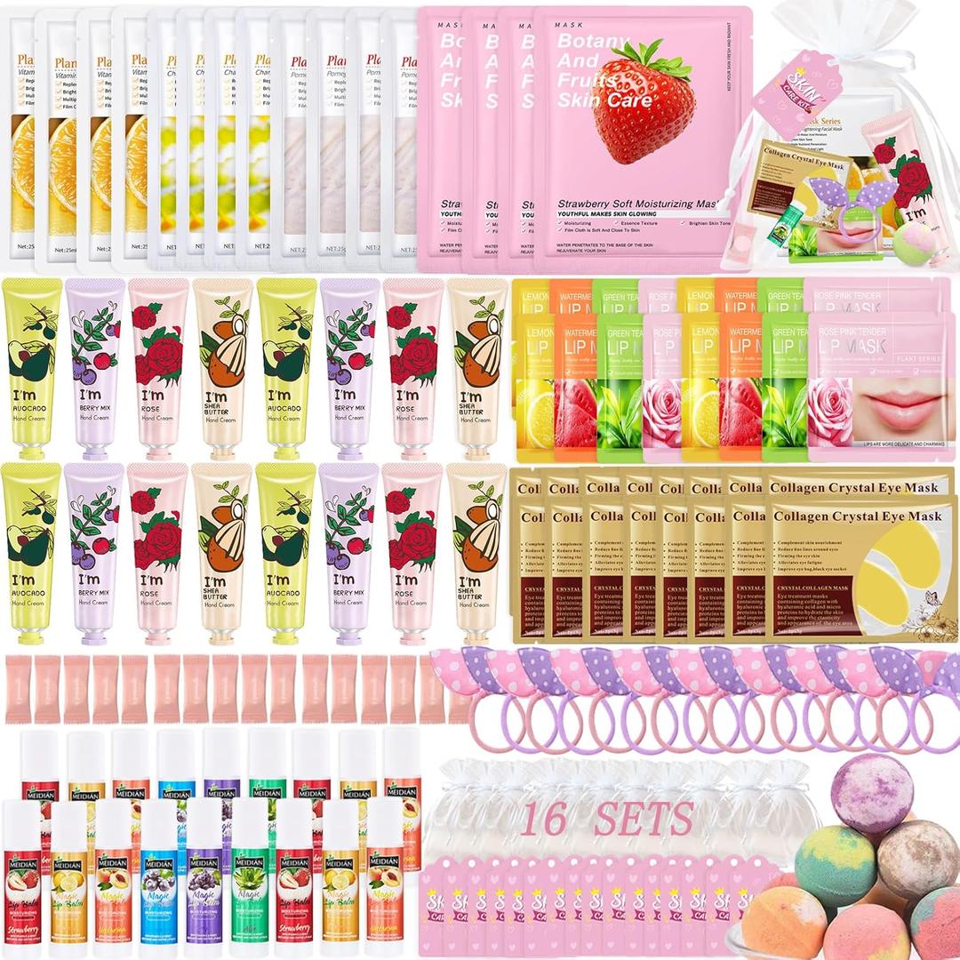 160 PCS Spa Party Supplies for Girls Women, Include Facial Mask, Hand Creams, Lip Balms, Eye Mask, Lip Mask, Foot Bath Bombs, Sleepover Party Favors Bulk Gifts for Girls Women