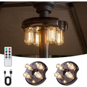Patio Umbrella Light with Remote Control, Rechargeable Cordless LED Edison Bulbs Pole Light with 10 Brightness Levels for Garden, Patio, Backyard, Camping or BBQ - Brown (2 Pack)