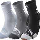 Compression Sport Running Socks: Athletic Crew Socks for Men Women Cycling Hiking Basketball Work,3 Pairs (B-black Gray Gray), Size: 9-13