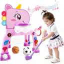 Toddler Basketball Hoop & Soccer Goal Activity Center with Golf Ring Toss, 4 in 1 Toddler Sport Toy with Light & Bilingual Music, Montessori Toy for 1 Year Old Girl Gift (24.2''-27.6'' H)