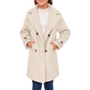 rrhss Girls Wool Blend Coat Double Breasted Classic Jacket Spring Fall Outwear Dress Coats With Pockets (7-8 Years, Apricot)