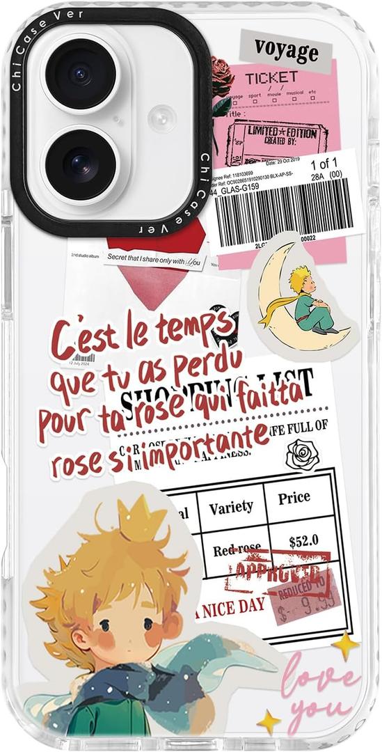 for iPhone 16 Case, Little Prince Collage Pattern, Military-Grade Drop Protection, Comic Sentimental Soft Slim TPU Protective Cover with Camera Protection for Women & Girls (TaRose)