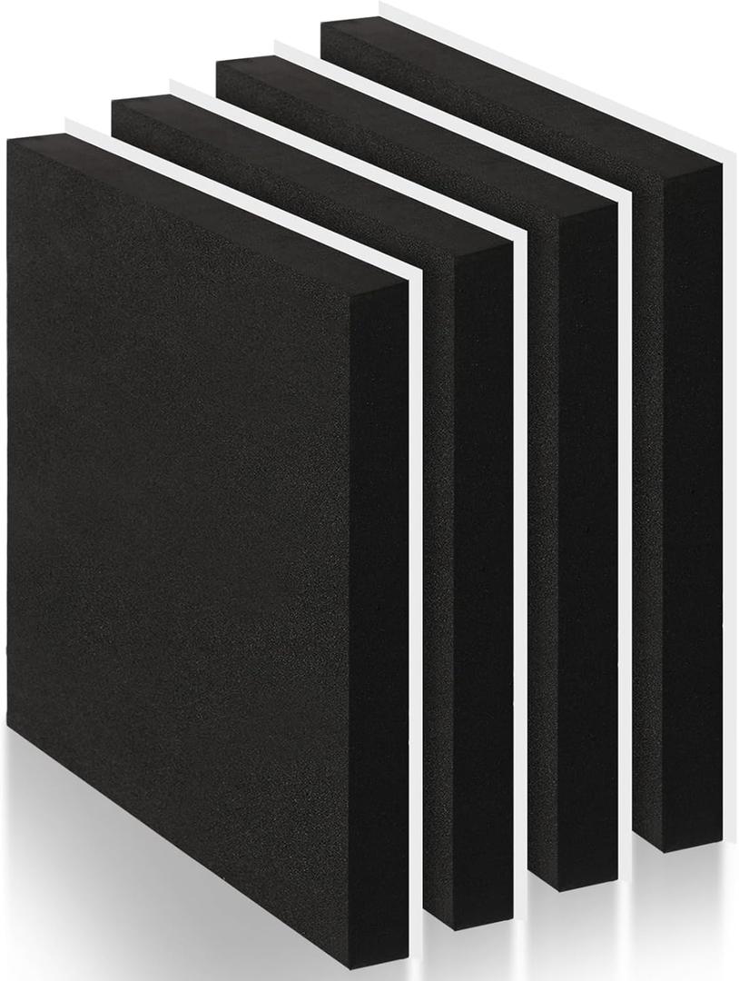 4 Pcs 1" Thick Foam Padding Sheet with Adhesive Backing Closed Cell 12 Inch x 12 Inch Self Stick Neoprene Insulation Foam Sheet Black for Furniture Cars Speakers