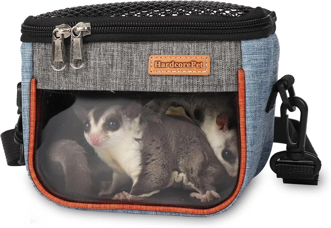 Sugar Glider Carrier Bag, Transparent Breathable Travel Bag for Hamster, Gecko,Baby Hedgehog, Transport Pouch with Breathable Mesh Top (Blue)