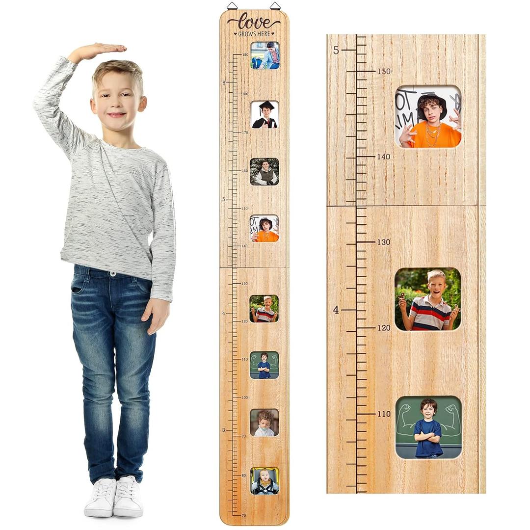 Growth Chart for Wall Height Kids Chart for Wood Growth Graph for Kids with Picture Frames Height Wall Boho Measurement Ruler Foldable Measuring Boy Girl Room Decor Keepsake Gift