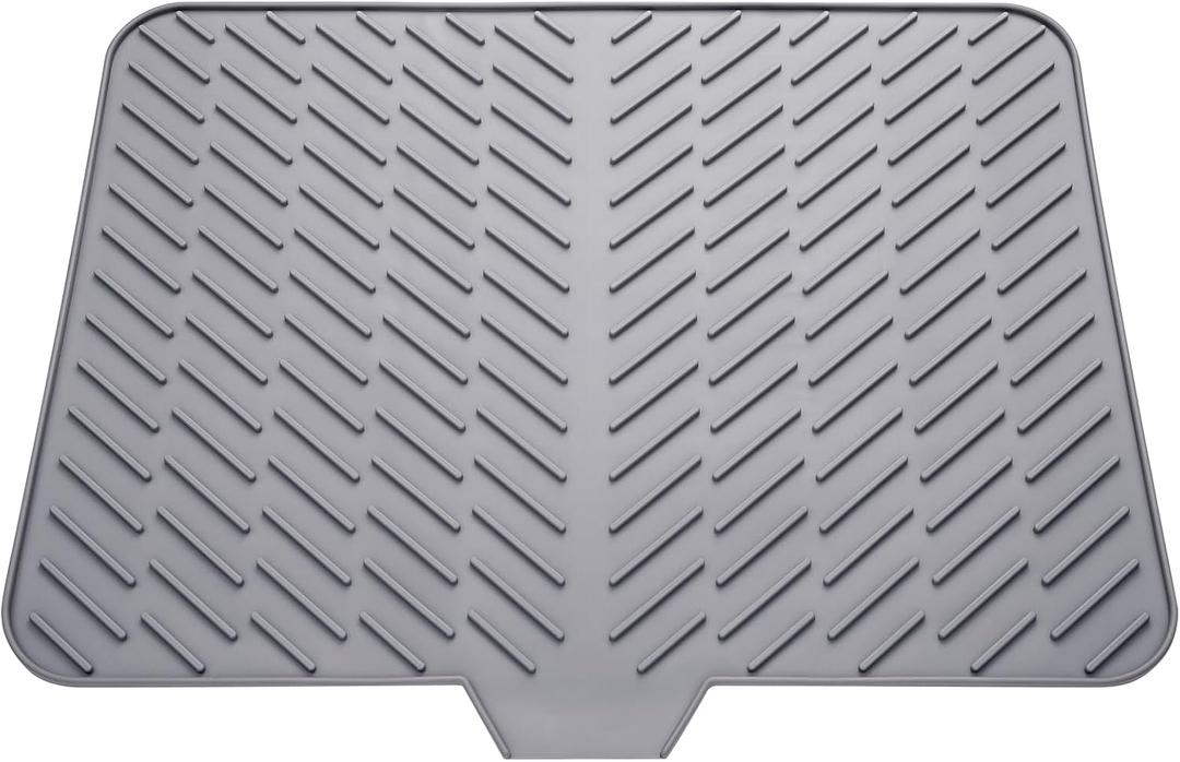 Silicone Drying Mat, 23"X17" With Built-in Drain Lip,Heat-Resistant,Eco-friendly,Hygienic Drying Pad,Leak-Proof and Non-Slip,Silicone Dish Drying Mat for Kitchen Counter or Sink（Gray 23X17）