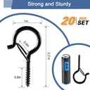 ADIIL 20 PCS Q Hanger Hooks with Safety Buckle, Windproof Screw Hooks for Hanging Outdoor String Lights, Plants, Christmas Patio Lights, 2.2 Inches, Black