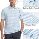 Rouen Men's Polo Shirts Short Sleeve Dry Fit Performance Wicking Moisture Causal Striped Collared Golf Shirts for Men (Blue, M)