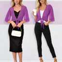 Women's Short Cardigan Bolero Shrug Sheer Tie Front Top 3/4 Sleeve Jacket for Dress (M)