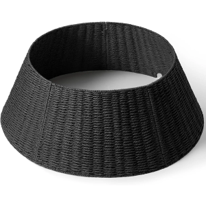 28in Christmas Tree Collar - Wicker Woven Tree Collars for Artificial Trees - Handmade Rattan Rustic Farmhouse Basket for Tree Base Cover with Cord Cut-Out for 6ft 7.5ft 8ft Trees (Black)
