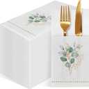 Disposable Linen-Feel Dinner Napkin with Built-in Flatware Pocket, 50 Pack Prefolded Paper Napkins for Silverware Elegant Guest Hand Towels for Wedding Birthday Party Baby Shower Supplies