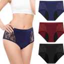 TUXIYA 3Pack Incontinence Underwear for Women, Leak Proof Underwear for Women Washable & Reusable for Leakage Protective Panties(XLarge,Black/Red/Blue)