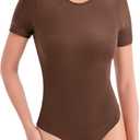 Women's Crew Neck Short Sleeve Bodysuit Slimming Fit T-Shirt Body suit Top Neutral Collection (Medium, Cafe Brown)