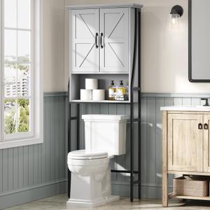 Over The Toilet Storage Cabinet, Over Toilet Bathroom Organizer with Barn Doors Above Toilet Storage Cabinet Spacesaver Rack Behind Toilet Bathroom Organizer (Gray) (Grey)