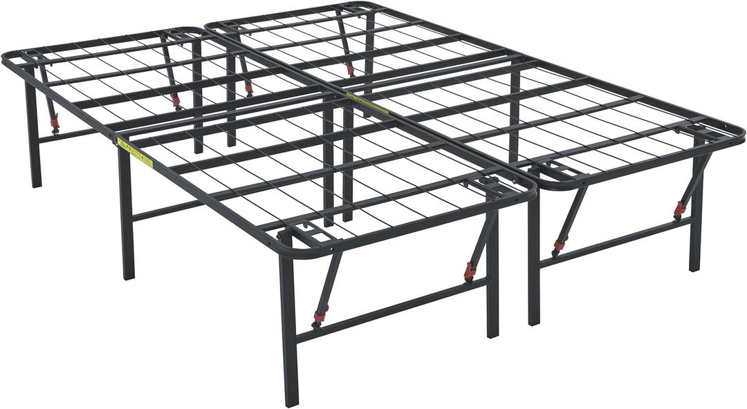 Amazon Basics Foldable Metal Platform Bed Frame with Storage Space, Sturdy Steel, No Box Spring Needed, 18 Inches High, Tool-Free Setup, Noise Free, King Size, Black