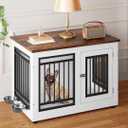 YITAHOME 35" Dog Crate Furniture, Wooden Side End Table with Adjustable Feet and Removable Bowls, Dog Kennel Indoor for Small Medium DogsV (35"L x 20.4"W x 25.2"HV)