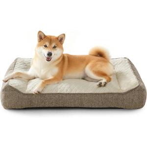JOEJOY Orthopedic Dog Bed Medium Sized Dogs, Extra Thick Supportive Big Dog Couch Bed with Sides, Ultra Soft Pet Bed Sofa, Beige, 35''x25''