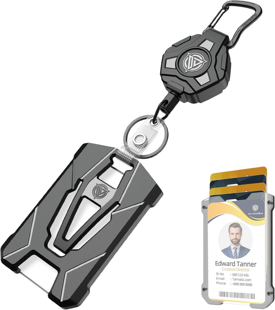 Oaridey Retractable Badge Holders, Heavy Duty Retractable Keychain with Tactical ID Card Holder (Holds 6 Cards) - 31.5 Badge Reel Key Chain