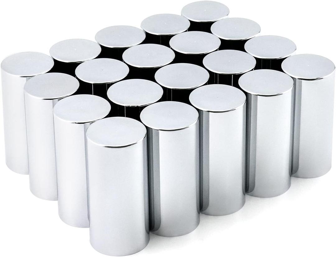 QWORK Lug Nut Covers Caps, 20 Pack ABS Chrome Plastic Nut Caps, 33mm Cylinder Nut Cover, Thread On Fit, Screw-on Lug Nut Covers, for Semi Trucks, Trailers