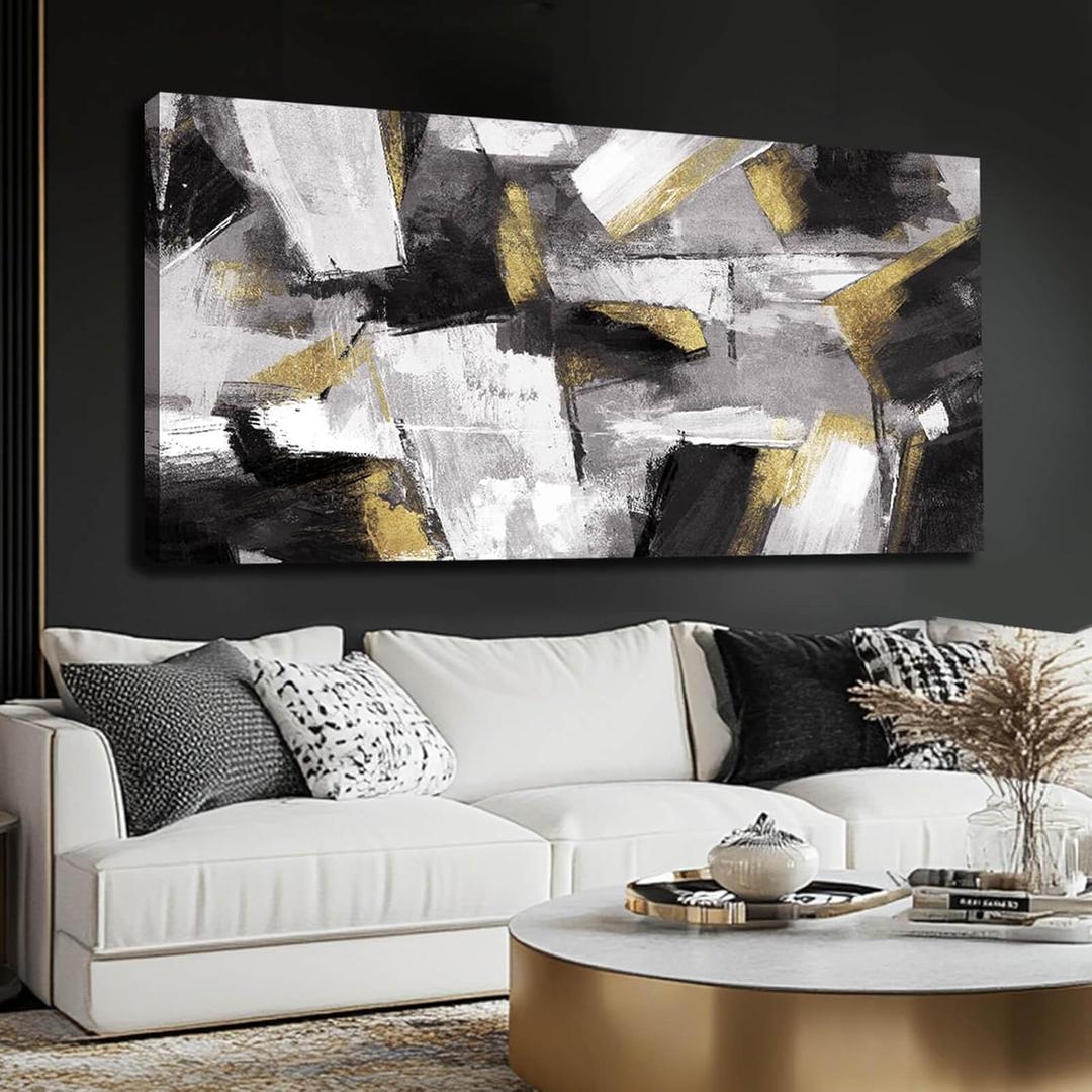 Large Wall Art Gold Wall Decor Black And White Picture Painting Artwork for Bedroom Dinning Room Framed Canvas Art Modern Home Decoration 30x60 In (58L" x 29W")