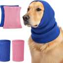ElevateTech 2Pcs Dog Calming Hoodie Dog Ear Muffs Noise Protection Soft Elastic Neck Head Cover Dogs Winter Hat Cat Clothes Ear Warmer for Grooming Bath Blue Pink