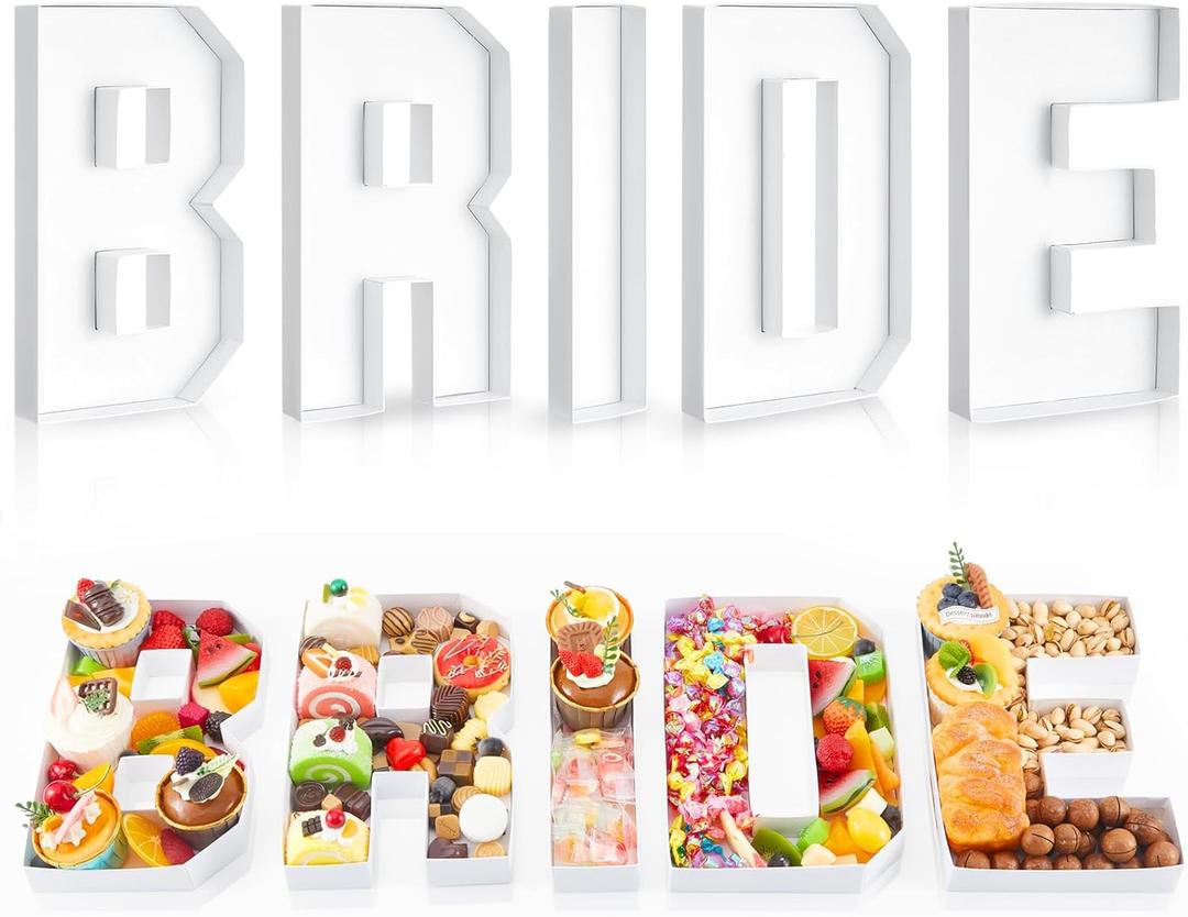 DoubleFill 5 Pcs Bride Charcuterie Letters Fillable Charcuterie Board Box Letter, Baby or Wedding Bridal Shower Food Trays Decorations Cardboard Letters for Food Display, 10 x 8.27 x 1.18 Inch