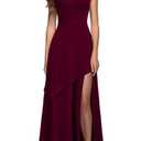 MUSHARE Women's Halter Neck Formal Dress Sexy Split Party Long Cocktail Dresses Burgundy, Small