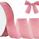 Pink Rose Gold Velvet Ribbon 2 Inch x 25yds, Vintage Velvet Wide Ribbons, for Christmas Wreath Decoration Handmade Craft Ornaments Gift Wrapping & Bow Making, Valentine's Day Bouquet packaging