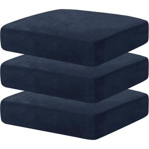 MAXIJIN Velvet Stretch Cushion Covers Fitted Couch Cushion Slipcovers Sofa Seat Cushion Covers for Individual Cushions with Elastic Bottom (3 Piece Sofa Seat Slipcovers, Navy Blue)