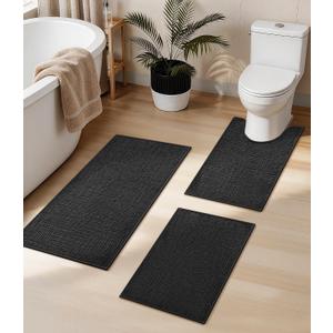 YIHOUSE Bathroom Rugs Sets 3 Piece Dark, Non Slip Bath Mats Sets of 3 Quick Dry, Absorbent Washable Thin Bathroom Rugs Fit Under Door for Elder, Sink, Laundry(16x24+16x24U+16x32in)