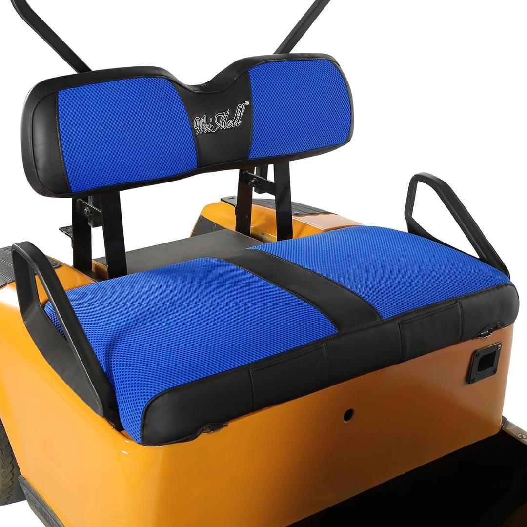 Golf Cart Seat Covers for EZGO TXT 1994-2013 Front Seat Covers Thicken Breathable Mesh with Vinyl Leather Fits OEM Ordinary Cushion Covers No Nail Gun Easy to Install Black & Blue