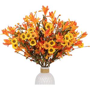 12 PCs Artificial Fall Flowers 17 inches Autumn Flower Arrangements Fall Floral Stems with Daisy Forsythia Flowers Berry Branch for Vase Party Indoors Table Centerpieces