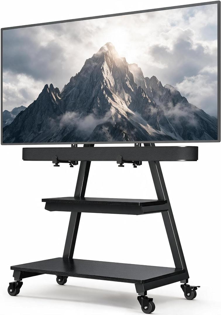 Perlegear Rolling TV Stand with Soundbar Mount for 43–83 inch TVs, 132 lbs