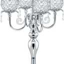Silver 5 Arms 22.5 Inch Crystal Exquisite Candle Holder with Pendant, Elegant Table Decoration Home Decor for Restaurant Party Birthday Wedding Date