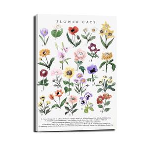 Flowers Cats Canvas Wall Art Botanical Cat Encyclopedic Pictures Wall Decor Whimsical Eclectic Colorful floral Painting Posters Print Artwork for Living Room Bedroom Home Decoration