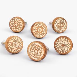 IndianShelf 18 Pack- Boho Knobs- Wood Knobs for Cabinets and Drawers- Natural Wooden Dresser Knob- Wooden Knob- Unique Wood Drawer Pulls- Drawer Pulls- Cabinet Door Handles (Floral Brown)