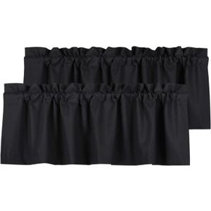 Valea Home Blackout Valance Curtains Waterproof Soft Rod Pocket Valance for Kitchen and Bathroom Window Room Darkening Valances for Bedroom, 2 Panels, 52 inch x 18 inch, Black