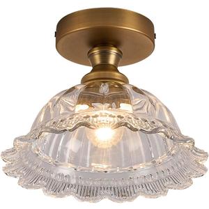 9.8" Semi Flush Mount Vintage Light Fixtures Brass Vintage Ceiling Light Fixture (Green)