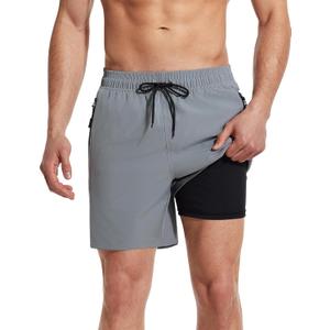 SILKWORLD Mens Swim Trunks with Compression Liner Quick Dry 6 in Bathing Suit Summer Swim Shorts with Zipper Pockets (S)
