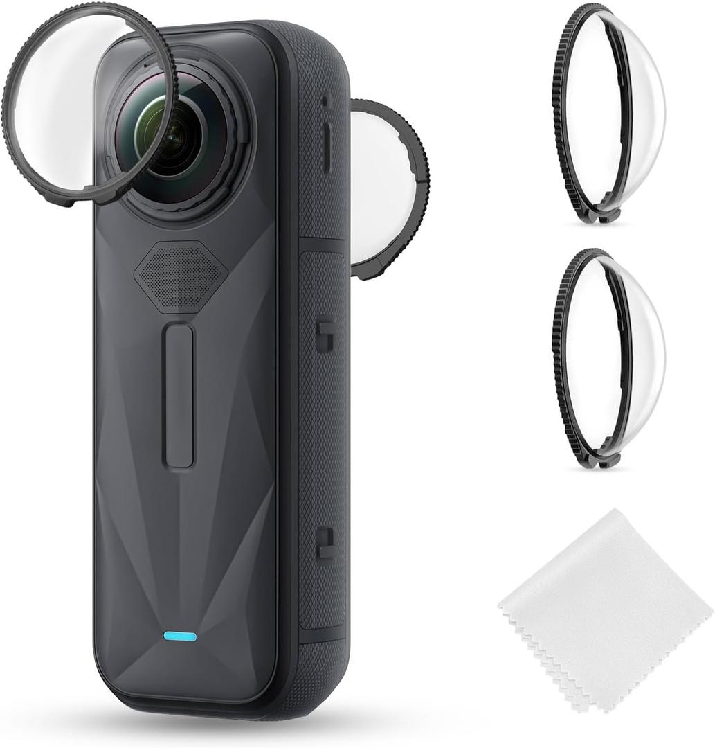 K&F CONCEPT Premium Lens Guards Compatible with Insta360 X5, High Transparency Tempered Optical Glass Lens Protector Cover, Multi-Coated Anti-Scratch Cap Replacement Kit for Insta 360 x5 Accessories